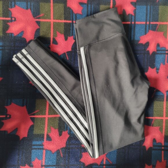 Black Adidas Climalite High Rise 3 Stripe Legging Sz S - Picture 1 of 7